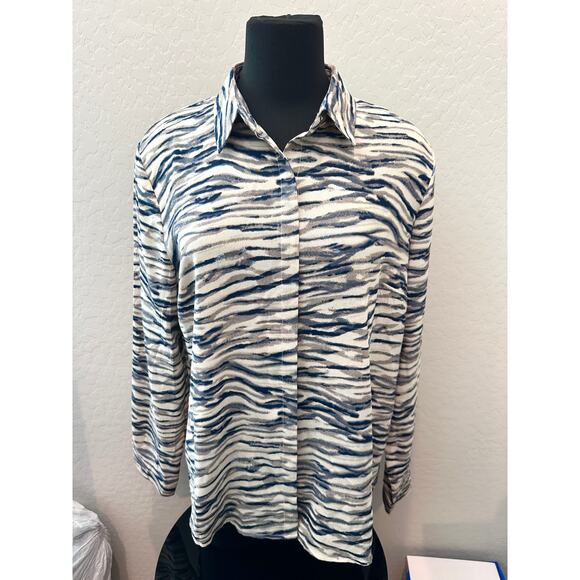 SARAH JOHN | Zebra Print Viscose Blouse Long Sleeve Button-Down Top | T4 Size 10 - Picture 2 of 6